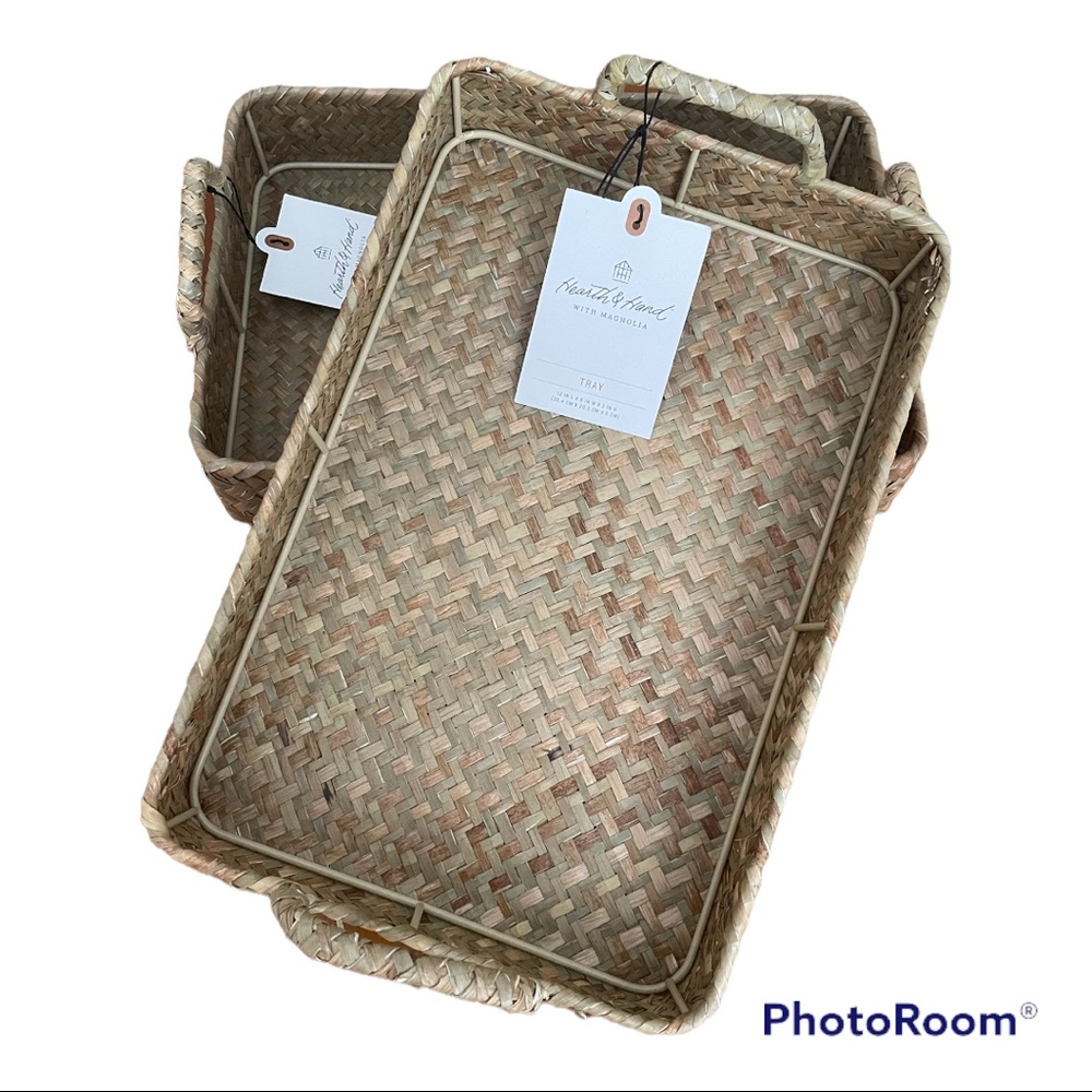 Set of 2 -  NWT 8" x 12" Natural Woven Grass Tray - Hearth & Hand™ with Magnolia